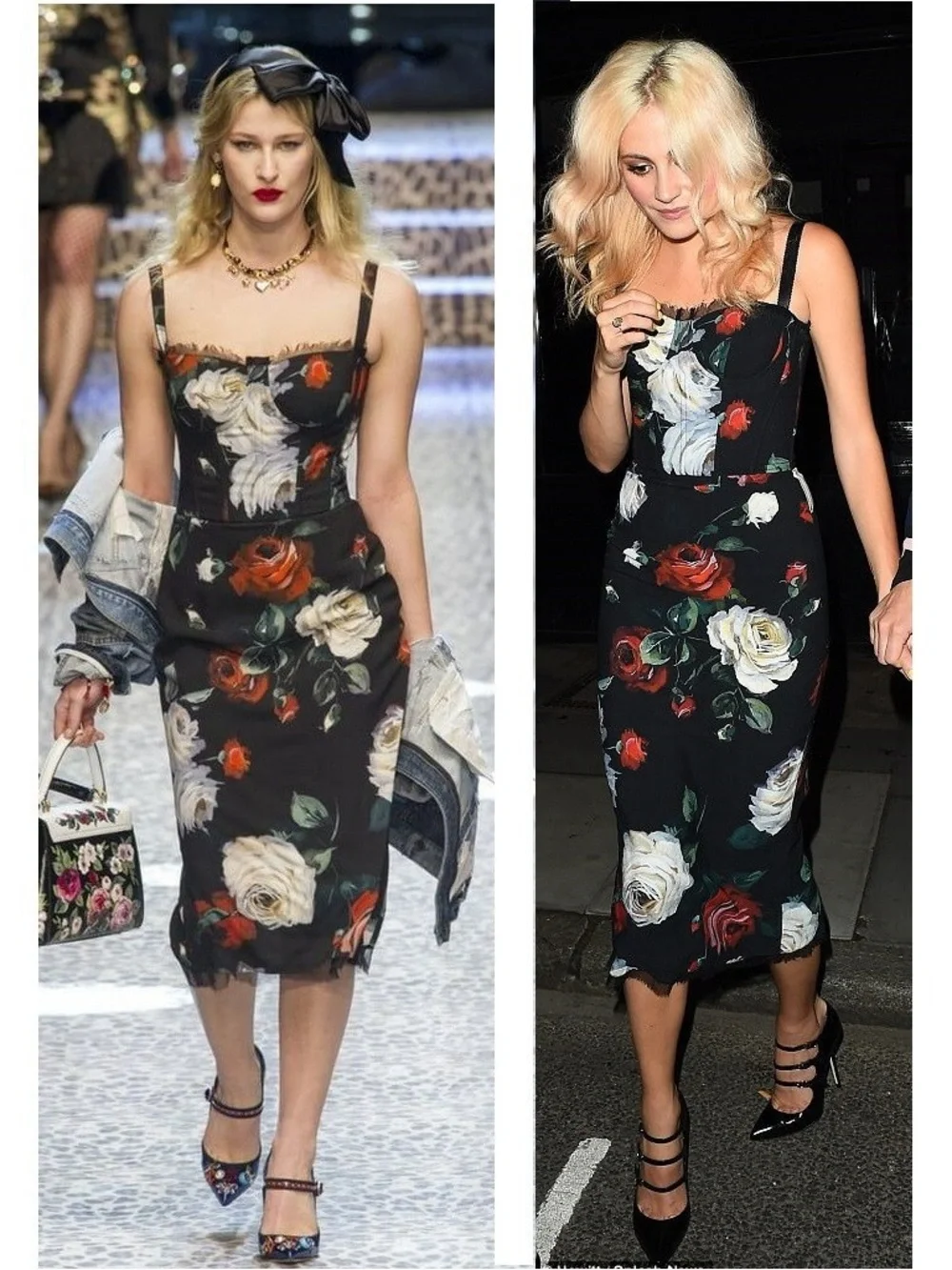 Dolce & Gabbana Black Floral Midi Dress with Red & White Roses - Picture 5 of 10